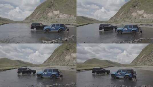 车辆跋山涉水穿越高原高清在线视频素材下载