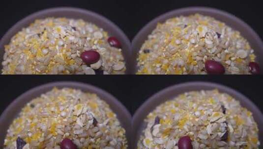 玉米紫薯花生棒碴粥粗粮粥杂粮粥食材高清在线视频素材下载
