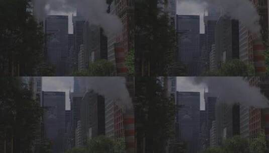 低角度拍摄冒烟的建筑物高清在线视频素材下载