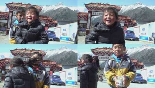 藏区小孩热情洋溢欢声笑语高清在线视频素材下载
