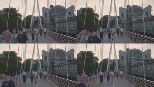 吊桥上的游客高清在线视频素材下载