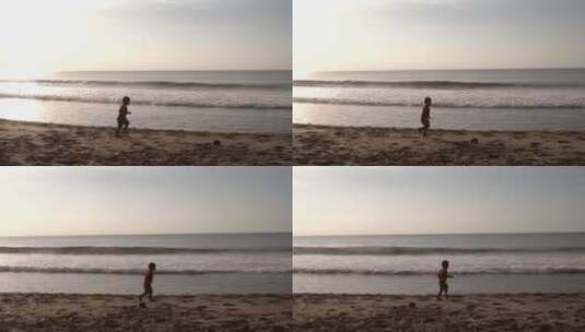 沙滩玩耍的小孩高清在线视频素材下载