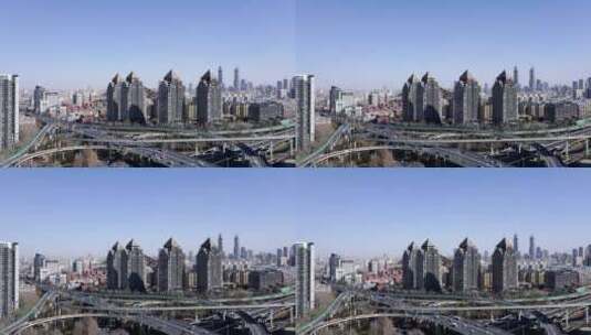 4K实拍济南燕山立交桥城市道路交通高峰期高清在线视频素材下载