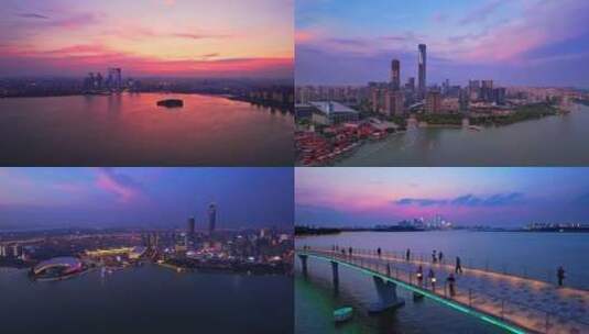苏州城市夜景航拍高清在线视频素材下载