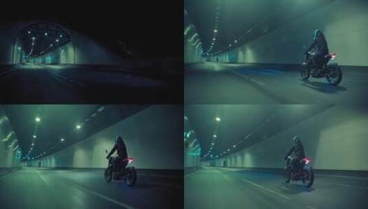 摩托车手在隧道中骑行高清在线视频素材下载