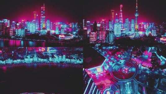上海赛博都市夜景航拍高清在线视频素材下载