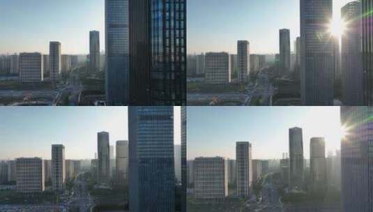 阳光穿过现代城市写字楼摩天大楼高清在线视频素材下载