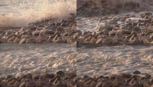 海浪拍打岸边慢镜头浪花大海海水高清在线视频素材下载