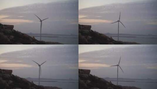 傍晚风车日落晚霞海边唯美风景朝霞风力发电高清在线视频素材下载