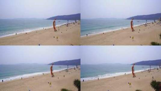 旅游景点大梅沙海滩游客海浪C高清在线视频素材下载