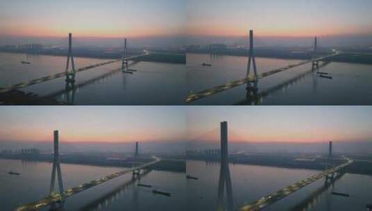 武汉沌口长江大桥夜景推进镜头高清在线视频素材下载