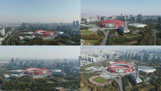 合集南京体育中心地标建筑航拍高清在线视频素材下载