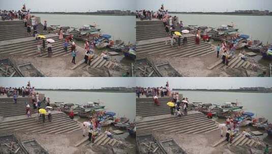 泉州浔埔村码头游客拍照浔埔旅游景点高清在线视频素材下载