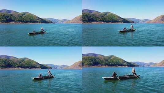 湖泊中的小渔船人与自然视频高清在线视频素材下载