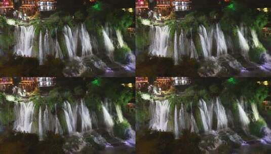 夜色下的芙蓉镇千年瀑布高清在线视频素材下载