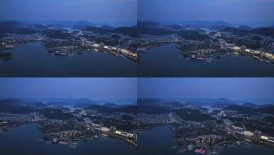杭州淳安县千岛湖夜景航拍高清在线视频素材下载