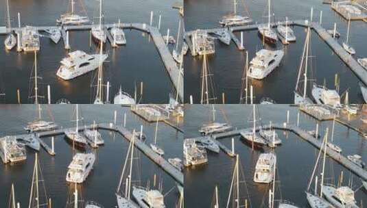美国路易斯安那州新奥尔良市新奥尔良游艇俱乐部码头的豪华机动游艇。-天线高清在线视频素材下载