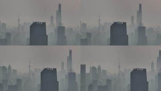 上海陆家嘴CBD高楼雾天航拍高清在线视频素材下载