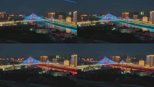 航拍宜昌至喜长江大桥夜景高清在线视频素材下载