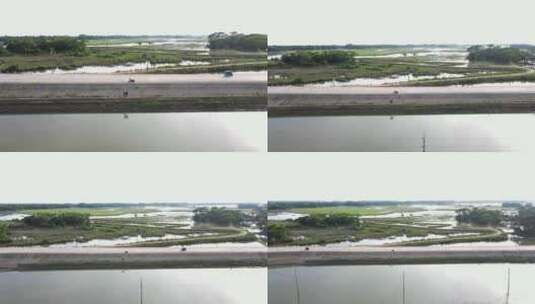 洪水堤上的鸟瞰图高清在线视频素材下载