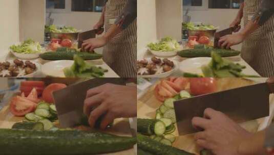 男人 切菜 做饭高清在线视频素材下载