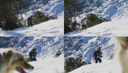 一群登山者在爬雪山高清在线视频素材下载