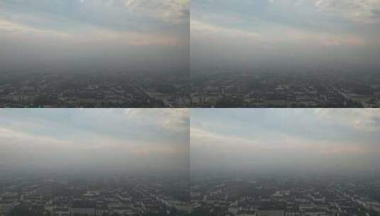 江苏苏州城市清晨日出彩霞迷雾航拍高清在线视频素材下载
