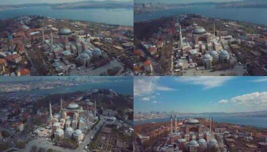 土耳其伊斯坦布尔圣索菲亚教堂4K航拍高清在线视频素材下载