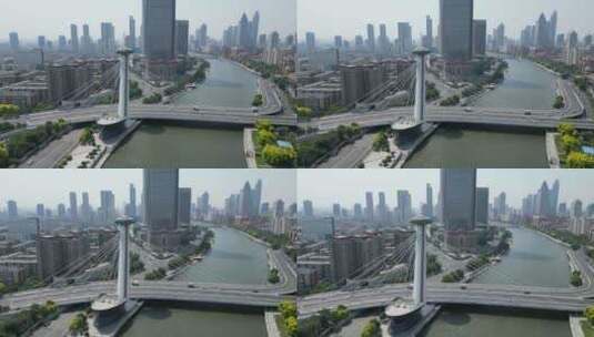 航拍天津赤峰桥高清在线视频素材下载