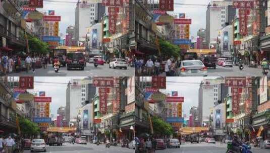 泰国曼谷唐人街街道道路商铺商店汽车车辆高清在线视频素材下载