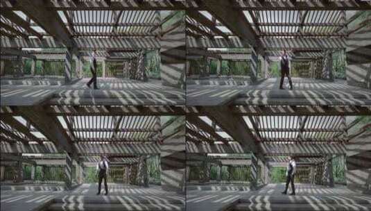 中式古建筑的光影中男人行走二（片场）高清在线视频素材下载