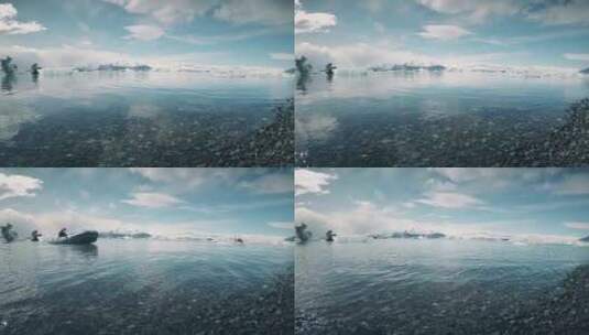 蓝天白云下的湖泊湖水高清在线视频素材下载