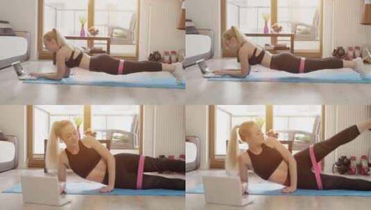 健身女孩做俯卧撑锻炼高清在线视频素材下载