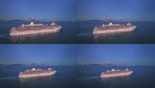 航拍海上邮轮航拍青岛邮轮航拍高清在线视频素材下载