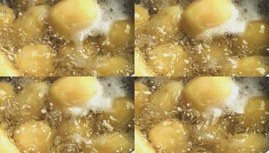 土豆在锅里煮熟特写慢镜头高清在线视频素材下载