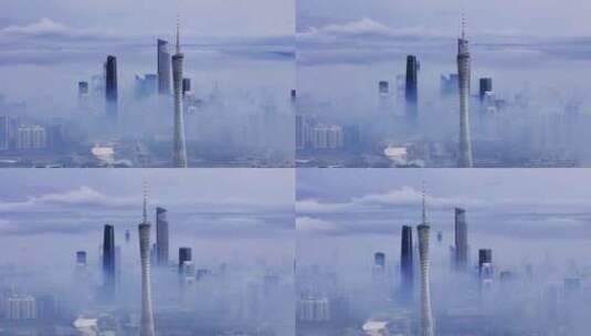 广州塔珠江新城云海航拍高清在线视频素材下载