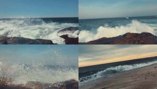 海浪翻滚惊涛拍岸大海海岸海浪拍打岩石高清在线视频素材下载