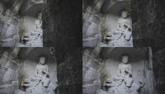 新昌大佛寺般若谷石窟造像菩萨佛像高清在线视频素材下载