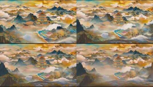 中国风山水国画动画高清在线视频素材下载