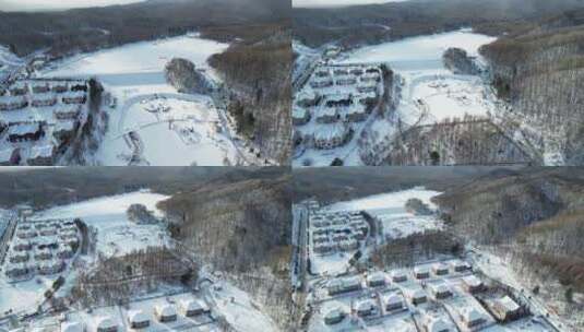 亚布力冬季滑雪场地航拍高清在线视频素材下载