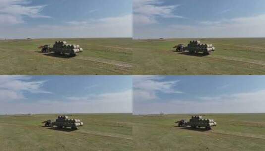 航拍呼伦贝尔秋天的草原牛群-运草255高清在线视频素材下载