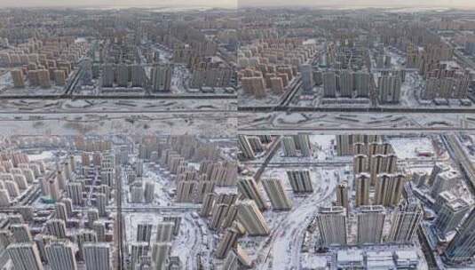 中国黑龙江哈尔滨现代住宅小区雪景航拍合集高清在线视频素材下载