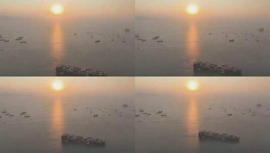 唯美夕阳下行驶的船只海面阳光货船海洋航行高清在线视频素材下载