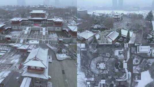 航拍西安青龙寺雪景合集（多视角长视频）高清在线视频素材下载