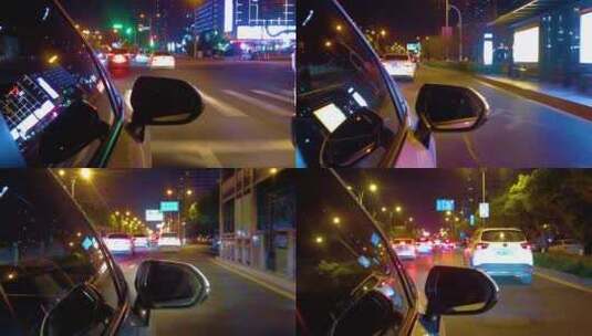 城市夜晚汽车窗外的风景夜景视频素材高清在线视频素材下载