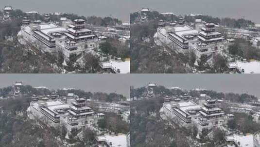 武汉航拍雪景古建筑铁门关晴川阁长江大桥高清在线视频素材下载