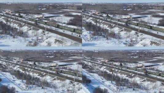 雪原铁路上行驶的客运列车高清在线视频素材下载