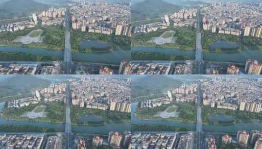 广州从化区市民广场航拍流溪河文化公园风光高清在线视频素材下载