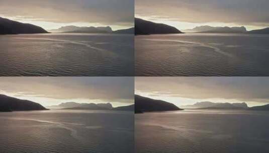 鸟瞰，攀登挪威松恩峡湾，在遥远阴暗的山上高清在线视频素材下载
