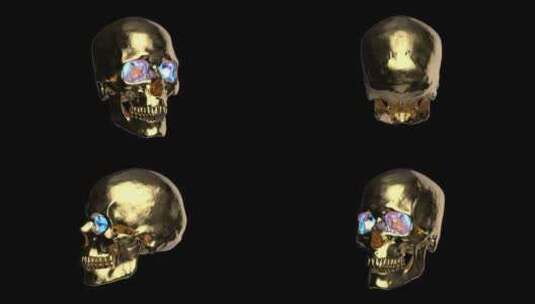 金色人类头骨与蓝眼睛循环动画高清在线视频素材下载